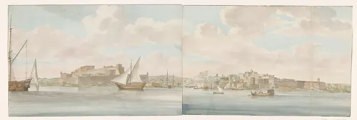 Framed Print : View of Fort St. Angelo near the port of Malta and Peninsula Senglea, 1778. Creator: Louis Ducros Framed Print : View of Fort St. Angelo near the port of Malta and Peninsula Senglea, 1778. Creator: Louis Ducros