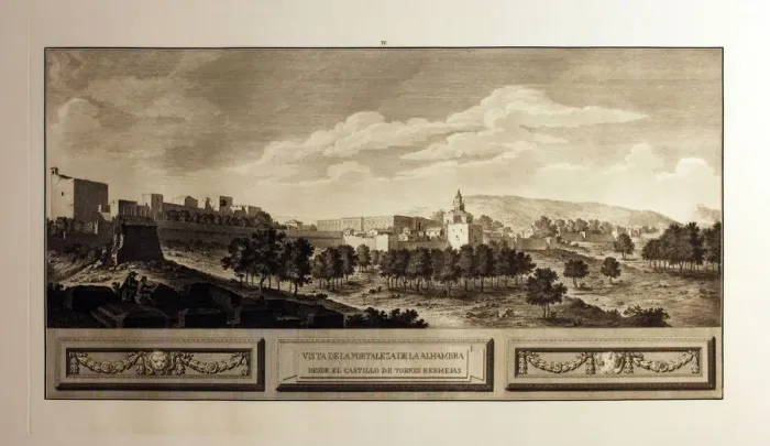 Framed Print : View of the fortress of the Alhambra from the Torres Bermejas castle, 1775 Framed Print : View of the fortress of the Alhambra from the Torres Bermejas castle, 1775