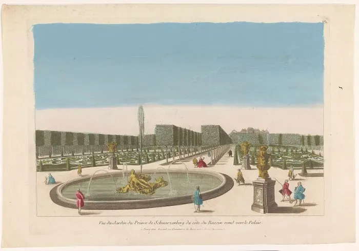 Framed Print : View of the fountain of the garden of the Palais Schwarzenberg in the vicinity... 1700-1799. Creator: Anon Framed Print : View of the fountain of the garden of the Palais Schwarzenberg in the vicinity... 1700-1799. Creator: Anon