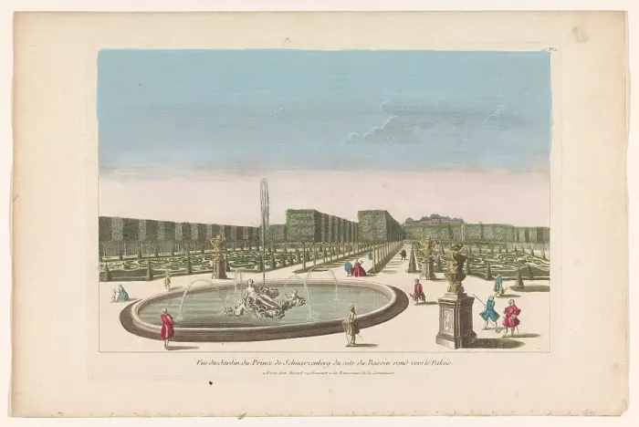 Framed Print : View of the fountain of the garden of the Palais Schwarzenberg in the vicinity... 1700-1799. Creator: Anon Framed Print : View of the fountain of the garden of the Palais Schwarzenberg in the vicinity... 1700-1799. Creator: Anon