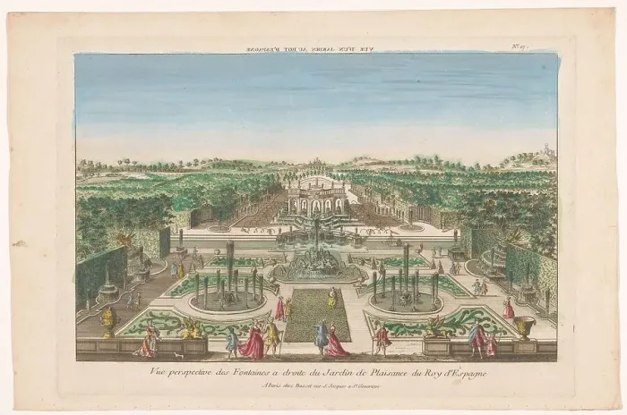 Framed Print : View of the fountains of a garden of the king of Spain, 1700-1799. Creator: Anon Framed Print : View of the fountains of a garden of the king of Spain, 1700-1799. Creator: Anon
