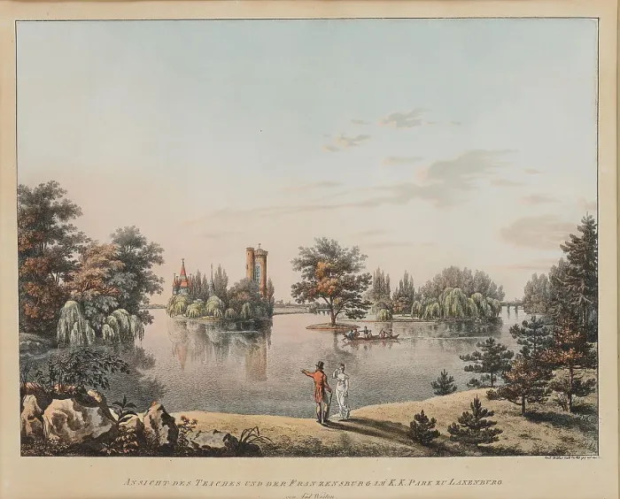 Framed Print : View of the Franzensburg in the castle gardens of Laxenburg, 1815. Creator: Welker, Ernst (1784-1857) Framed Print : View of the Franzensburg in the castle gardens of Laxenburg, 1815. Creator: Welker, Ernst (1784-1857)