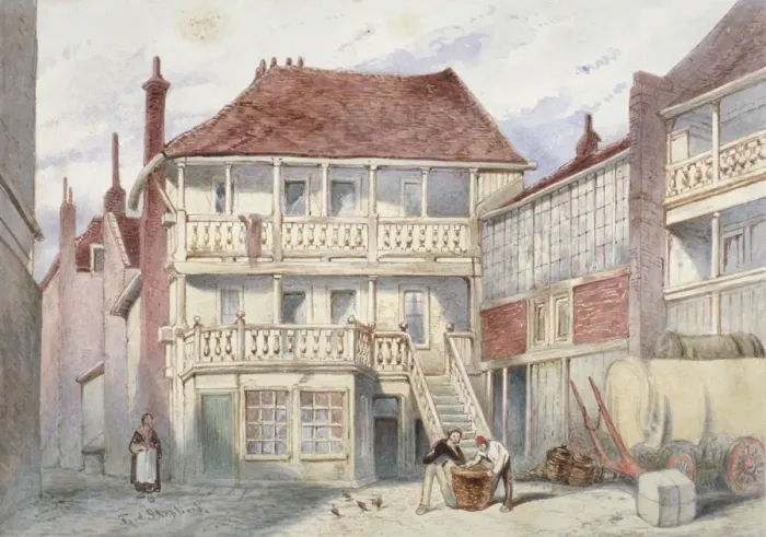 Framed Print : View of the French Horn Tavern, Holborn, London, 1840 Framed Print : View of the French Horn Tavern, Holborn, London, 1840