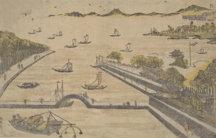 Framed Print : View of Fukagawa, Edo, ca. 1764. ca. 1764. Creator: Suzuki Harunobu Framed Print : View of Fukagawa, Edo, ca. 1764. ca. 1764. Creator: Suzuki Harunobu