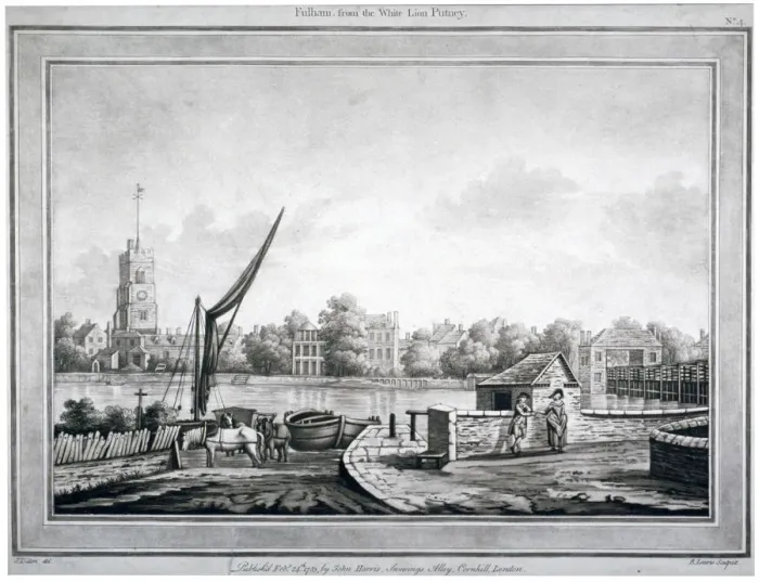 Framed Print : View of Fulham from the White Lion Inn, Putney, London, 1783. Artist: Robert Laurie Framed Print : View of Fulham from the White Lion Inn, Putney, London, 1783. Artist: Robert Laurie