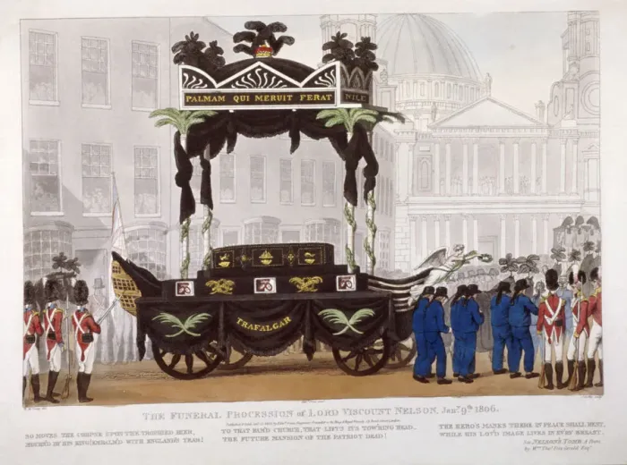 Framed Print : View of the funeral procession of Lord Nelson, London, 1806. Artist: Edward Orme Framed Print : View of the funeral procession of Lord Nelson, London, 1806. Artist: Edward Orme