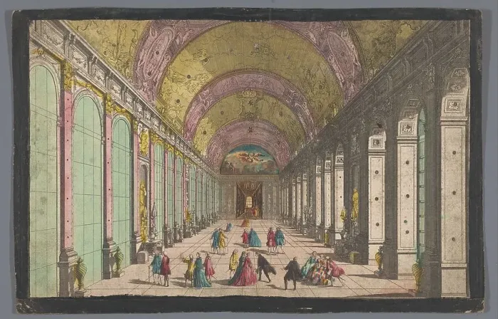 Framed Print : View of the Galerie des Glaces of the Versailles palace, 1700-1799. Creator: Anon Framed Print : View of the Galerie des Glaces of the Versailles palace, 1700-1799. Creator: Anon