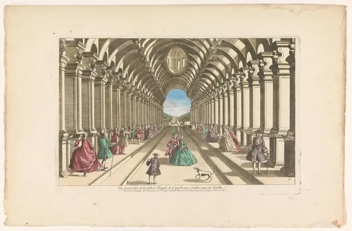 Framed Print : View of a gallery leading to a garden in Copenhagen, 1761. Creator: Unknown Framed Print : View of a gallery leading to a garden in Copenhagen, 1761. Creator: Unknown