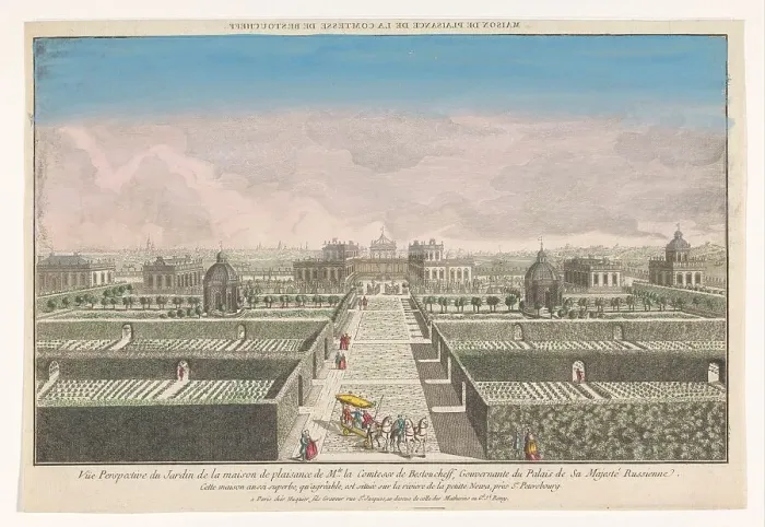 Framed Print : View of the Garden of the Buitenhuis of the Countess of Bestoucheff in the vicinity... 1735-1805. Creator: Unknown Framed Print : View of the Garden of the Buitenhuis of the Countess of Bestoucheff in the vicinity... 1735-1805. Creator: Unknown