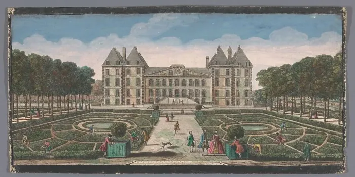 Framed Print : View of the garden and the Château de Saint-Maur, 1700-1799. Creators: Anon, Jacques Rigaud Framed Print : View of the garden and the Château de Saint-Maur, 1700-1799. Creators: Anon, Jacques Rigaud