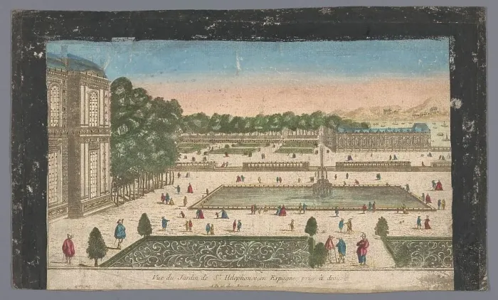 Framed Print : View of the garden of the Royal Palace La Granja de San Ildefonso in the vicinity.. 1700-1799. Creator: Anon Framed Print : View of the garden of the Royal Palace La Granja de San Ildefonso in the vicinity.. 1700-1799. Creator: Anon