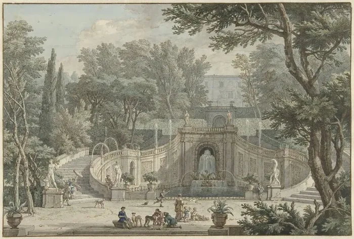 Framed Print : View of the Garden of Villa d'Este in Tivoli, c.1725. Creator: Isaac de Moucheron Framed Print : View of the Garden of Villa d'Este in Tivoli, c.1725. Creator: Isaac de Moucheron