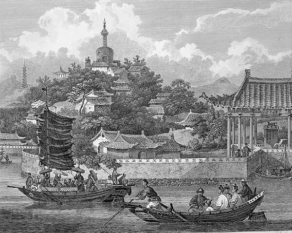 Detail of a view of the gardens of the Imperial Palace, Peking, China, 1796. Artist