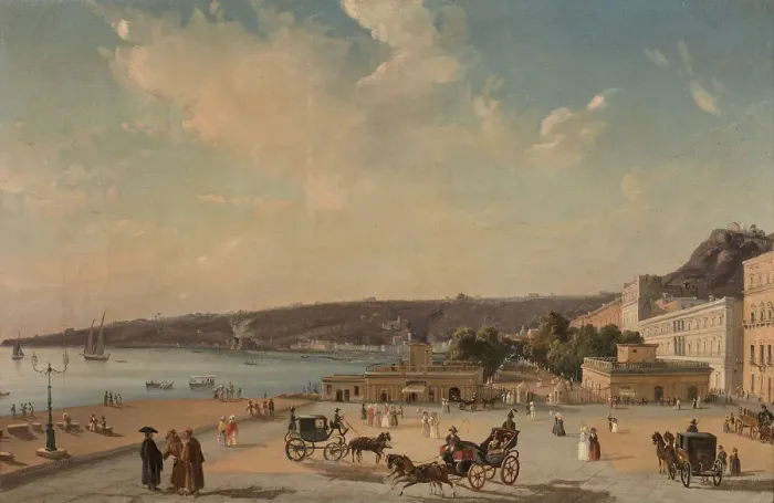 Framed Print : View of the gardens of Villa Reale, Naples. Creator: Carelli, Consalvo (Gonsalvo) (1818-1900) Framed Print : View of the gardens of Villa Reale, Naples. Creator: Carelli, Consalvo (Gonsalvo) (1818-1900)