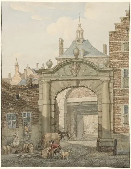 Framed Print : View through a gate in Dordrecht, 1819. Creator: Johannes van Lexmond Framed Print : View through a gate in Dordrecht, 1819. Creator: Johannes van Lexmond