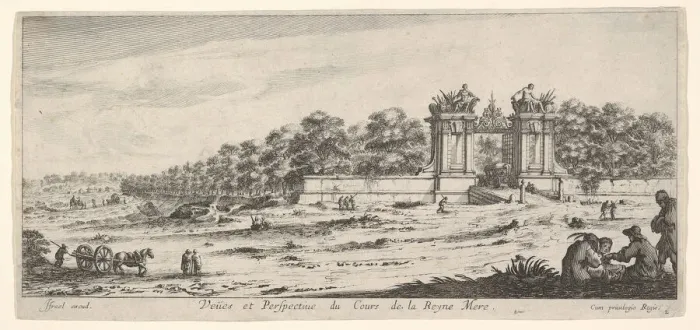 Framed Print : View of the gate of the residence of the Queen Mother, from the series Views and new Framed Print : View of the gate of the residence of the Queen Mother, from the series Views and new
