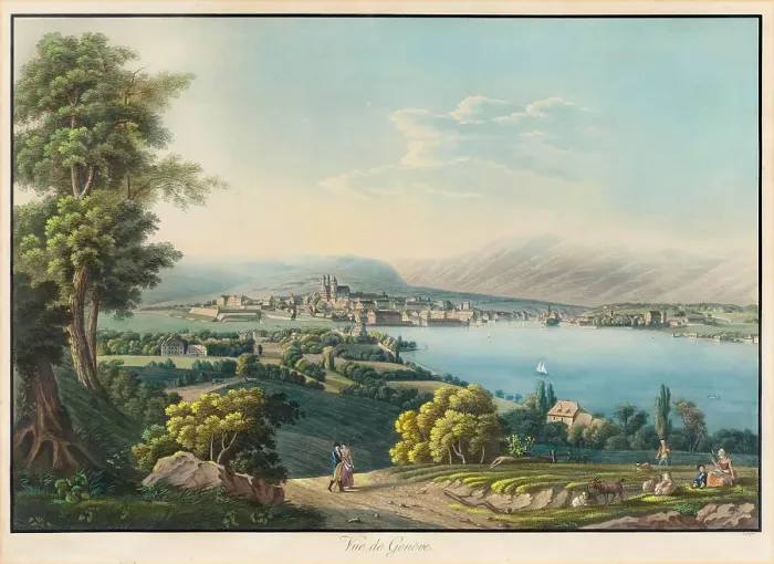 Framed Print : View of Geneva. Creator: Faizan, Alexandre (1791-1871)