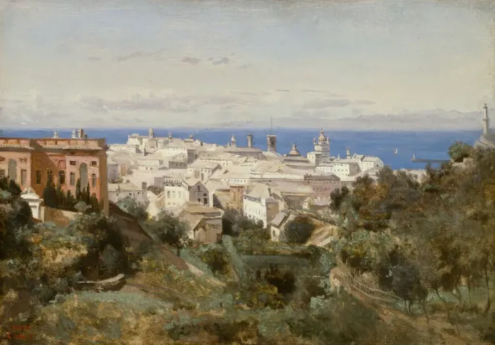 Framed Print : View of Genoa, 1834. Creator: Jean-Baptiste-Camille Corot Framed Print : View of Genoa, 1834. Creator: Jean-Baptiste-Camille Corot
