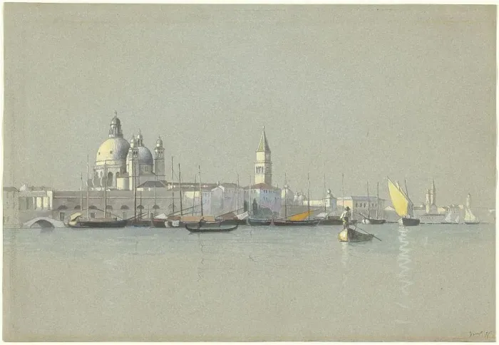 Framed Print : View across the Giudecca Canal toward the Salute and the Campanile of San Marco, c. 1875. Creator: William Stanley Haseltine Framed Print : View across the Giudecca Canal toward the Salute and the Campanile of San Marco, c. 1875. Creator: William Stanley Haseltine