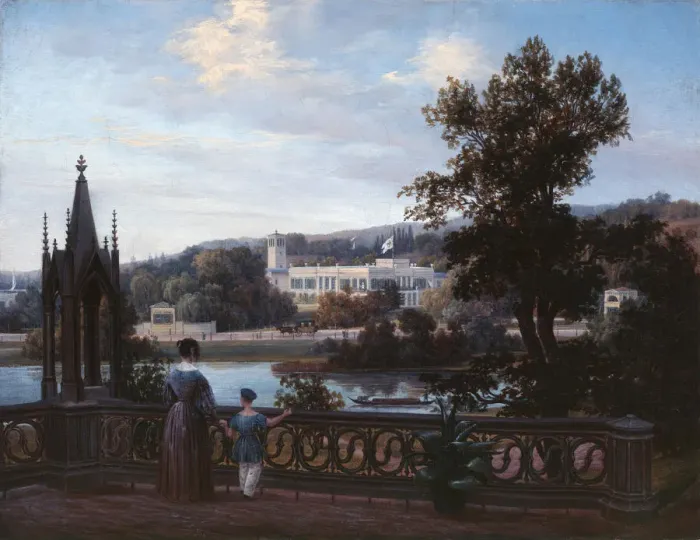 Framed Print : View of Glienicke Palace from Babelsberg, c. 1838. Creator: Freydanck, Carl Daniel (1811-1887) Framed Print : View of Glienicke Palace from Babelsberg, c. 1838. Creator: Freydanck, Carl Daniel (1811-1887)