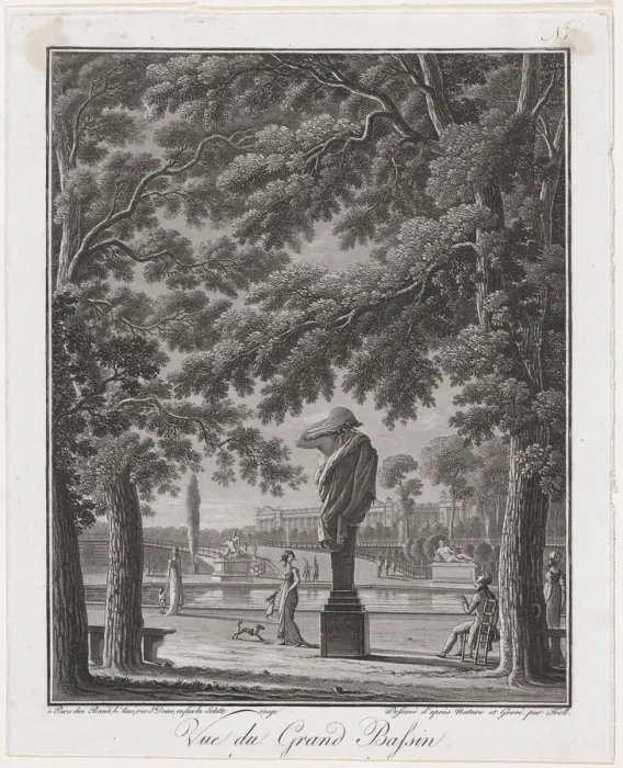 Framed Print : View of the Grand Basin of the Tuileries (behind the statue of Autumn), ca. 1803. Creator: Johann Heinrich Troll Framed Print : View of the Grand Basin of the Tuileries (behind the statue of Autumn), ca. 1803. Creator: Johann Heinrich Troll