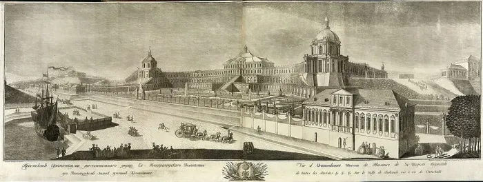 Framed Print : View of the Grand Oranienbaum Palace, 1761. Artist: Artemyev, Prokofy Artemyevich (1733 / 36-1811) Framed Print : View of the Grand Oranienbaum Palace, 1761. Artist: Artemyev, Prokofy Artemyevich (1733 / 36-1811)