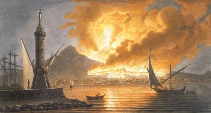 Framed Print : View of the great eruption of Vesuvius from the mole of Naples in the night of 20 October 1767 Framed Print : View of the great eruption of Vesuvius from the mole of Naples in the night of 20 October 1767