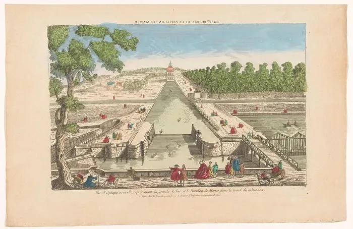 Framed Print : View of the great and the Pavillon de Manse in Chantilly, 1700-1799. Creator: Anon Framed Print : View of the great and the Pavillon de Manse in Chantilly, 1700-1799. Creator: Anon