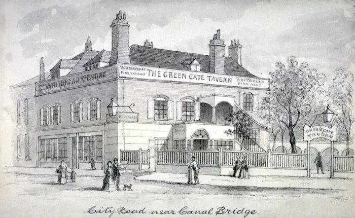 Framed Print : View of the Green Gate Tavern, City Road, Finsbury, c1850 Framed Print : View of the Green Gate Tavern, City Road, Finsbury, c1850