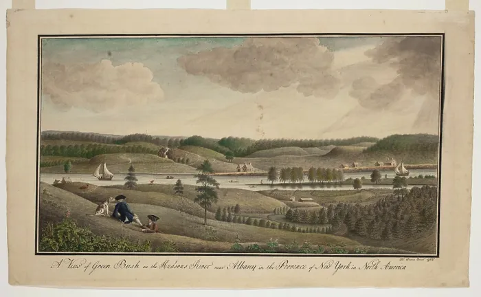 Framed Print : A View of Greenbush on the Hudsons River near Albany in the Province of New York, 1766. Creator: Thomas Davies