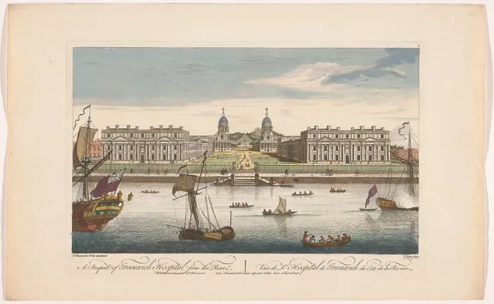 Framed Print : View of Greenwich Hospital on the River Thames at Greenwich, 1751. Creator: John June Framed Print : View of Greenwich Hospital on the River Thames at Greenwich, 1751. Creator: John June