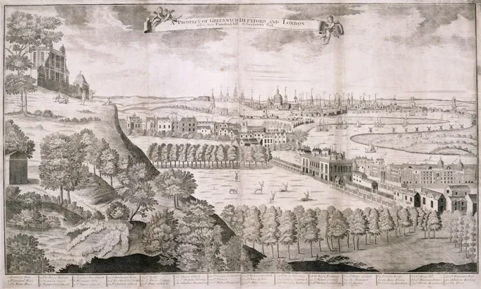 Framed Print : View from Greenwich Park, London, 1723. Artist: Sutton Nicholls Framed Print : View from Greenwich Park, London, 1723. Artist: Sutton Nicholls