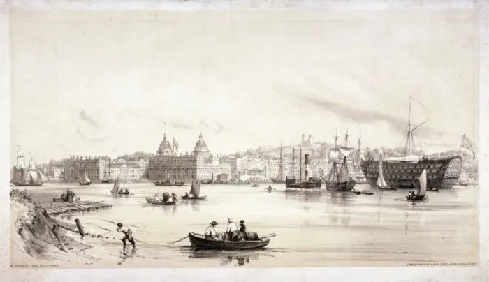 Framed Print : View of Greenwich across the River Thames, London, c1841. Artist: William Parrott Framed Print : View of Greenwich across the River Thames, London, c1841. Artist: William Parrott