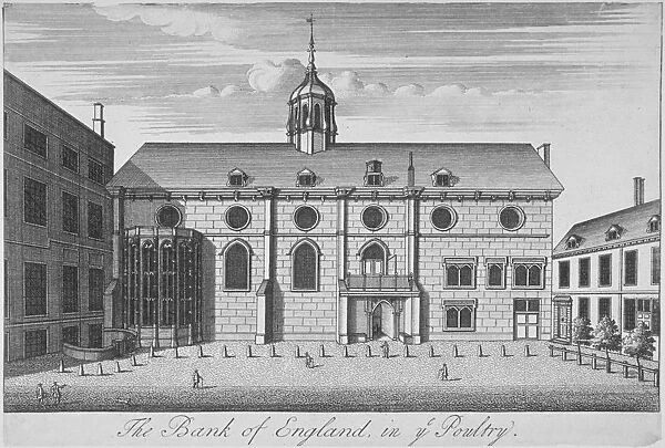 View of Grocers Hall at time it housed Bank of England, City of London, 1730. Artist