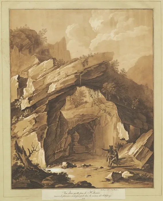 Framed Print : View of the Grotto by Heilbrunn, near Salzburg, 1780s. Creator: Johann Gottlieb Prestel Framed Print : View of the Grotto by Heilbrunn, near Salzburg, 1780s. Creator: Johann Gottlieb Prestel