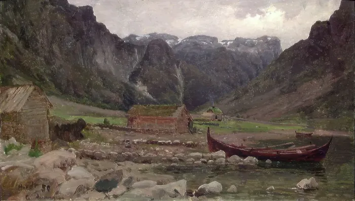 Framed Print : View from Gudvangen, 1850. Creator: Gustav Adolph Mordt Framed Print : View from Gudvangen, 1850. Creator: Gustav Adolph Mordt