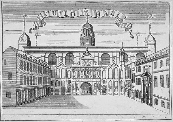 Front view of the Guildhall, looking north across Guildhall Yard, City of London, 1700