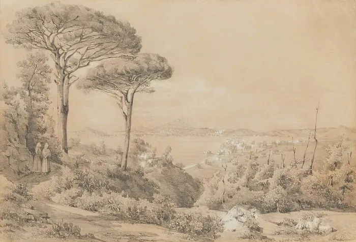 Framed Print : View Of The Gulf Of Pozzuoli From The Solfatara, c1830. Creator: Giacinto Gigante Framed Print : View Of The Gulf Of Pozzuoli From The Solfatara, c1830. Creator: Giacinto Gigante