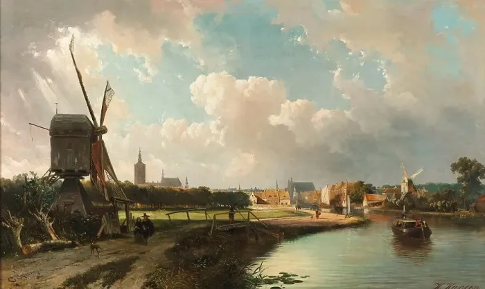 Framed Print : View of The Hague from the Delftse Vaart in the Seventeenth Century, 1852. Creator: Cornelis Springer Framed Print : View of The Hague from the Delftse Vaart in the Seventeenth Century, 1852. Creator: Cornelis Springer