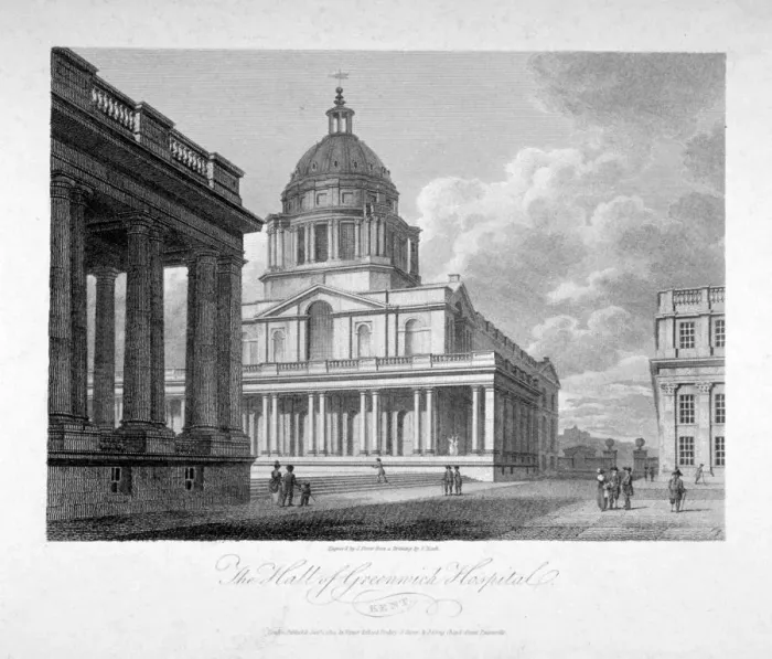 Framed Print : View of the Hall of Greenwich Hospital, London, 1804. Artist: James Sargant Storer Framed Print : View of the Hall of Greenwich Hospital, London, 1804. Artist: James Sargant Storer