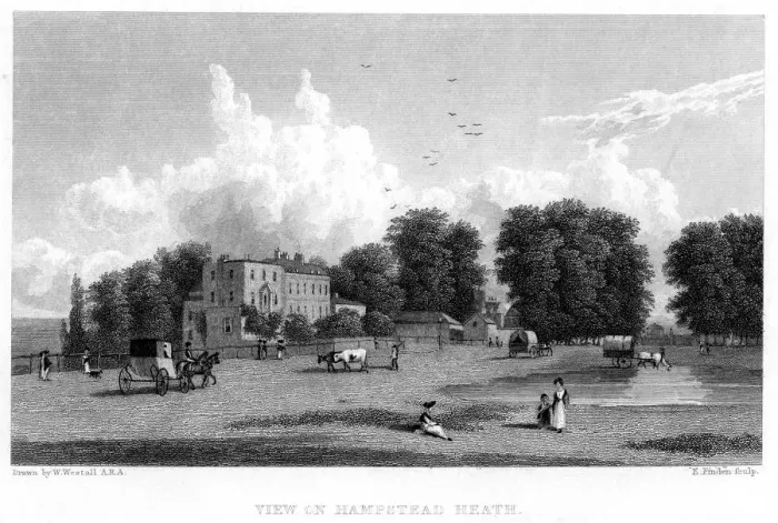 Framed Print : View on Hampstead Heath, London, 19th century. Artist: E Finden Framed Print : View on Hampstead Heath, London, 19th century. Artist: E Finden