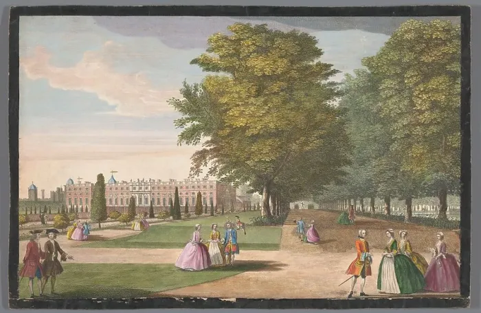 Framed Print : View of Hampton Court Palace in London seen from the south side, 1700-1799. Creator: Anon Framed Print : View of Hampton Court Palace in London seen from the south side, 1700-1799. Creator: Anon