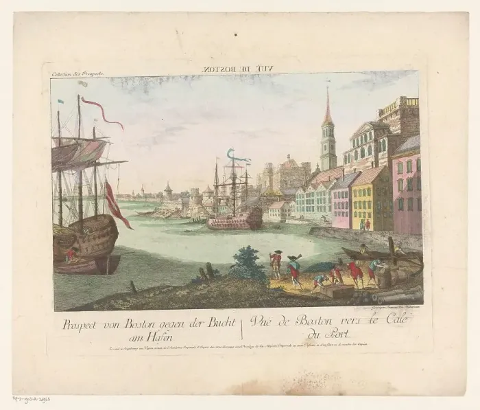Framed Print : View of the harbor in Boston, 1755-1779. Creator: Franz Xavier Habermann Framed Print : View of the harbor in Boston, 1755-1779. Creator: Franz Xavier Habermann
