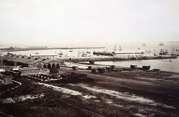 View of the harbor of Cadiz and the railway station in 1895
