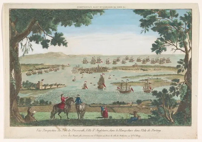 Framed Print : View of the harbor in Portsmouth, 1735-1805. Creator: Unknown Framed Print : View of the harbor in Portsmouth, 1735-1805. Creator: Unknown