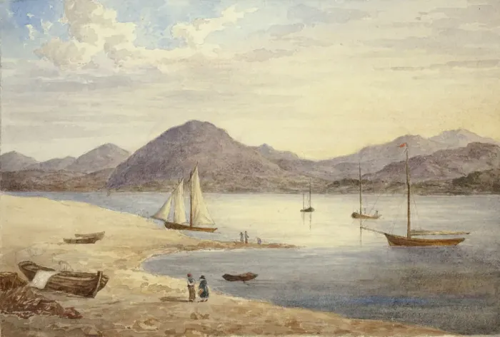Framed Print : View of Harbor with Four Sailboats, n. d. Creator: Elizabeth Murray Framed Print : View of Harbor with Four Sailboats, n. d. Creator: Elizabeth Murray