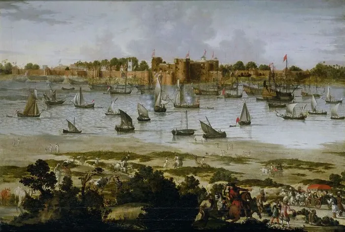 Framed Print : View of the Harbor of Surat (Gujarat), c.1670. Creator: Anon Framed Print : View of the Harbor of Surat (Gujarat), c.1670. Creator: Anon