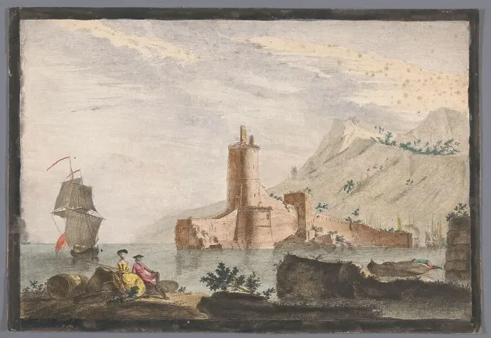 Framed Print : View of a harbor with a tower in Provence, 1700-1799. Creator: Marie-Jeanne Ozanne Framed Print : View of a harbor with a tower in Provence, 1700-1799. Creator: Marie-Jeanne Ozanne