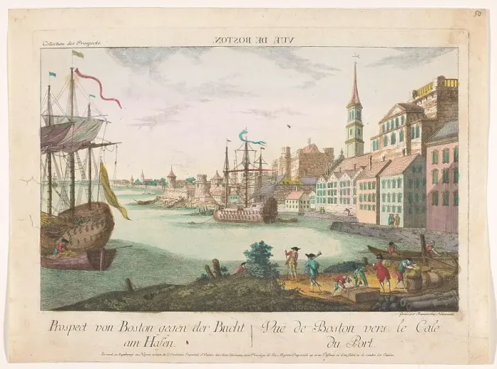 Framed Print : View of the harbour in Boston, 1755-1779. Creator: Franz Xavier Habermann Framed Print : View of the harbour in Boston, 1755-1779. Creator: Franz Xavier Habermann
