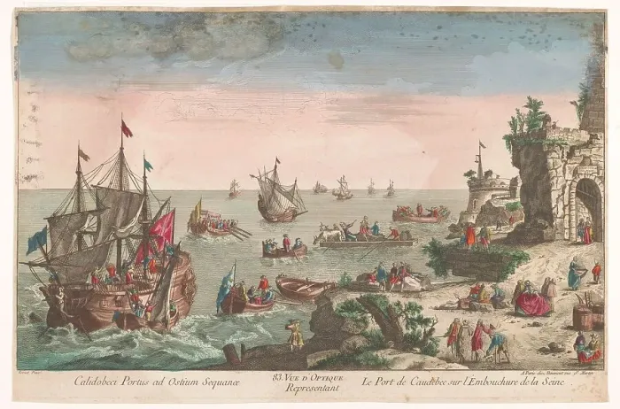 Framed Print : View of the harbour in Caudebec near the mouth of the Seine River, 1745-1775. Creator: Anon Framed Print : View of the harbour in Caudebec near the mouth of the Seine River, 1745-1775. Creator: Anon